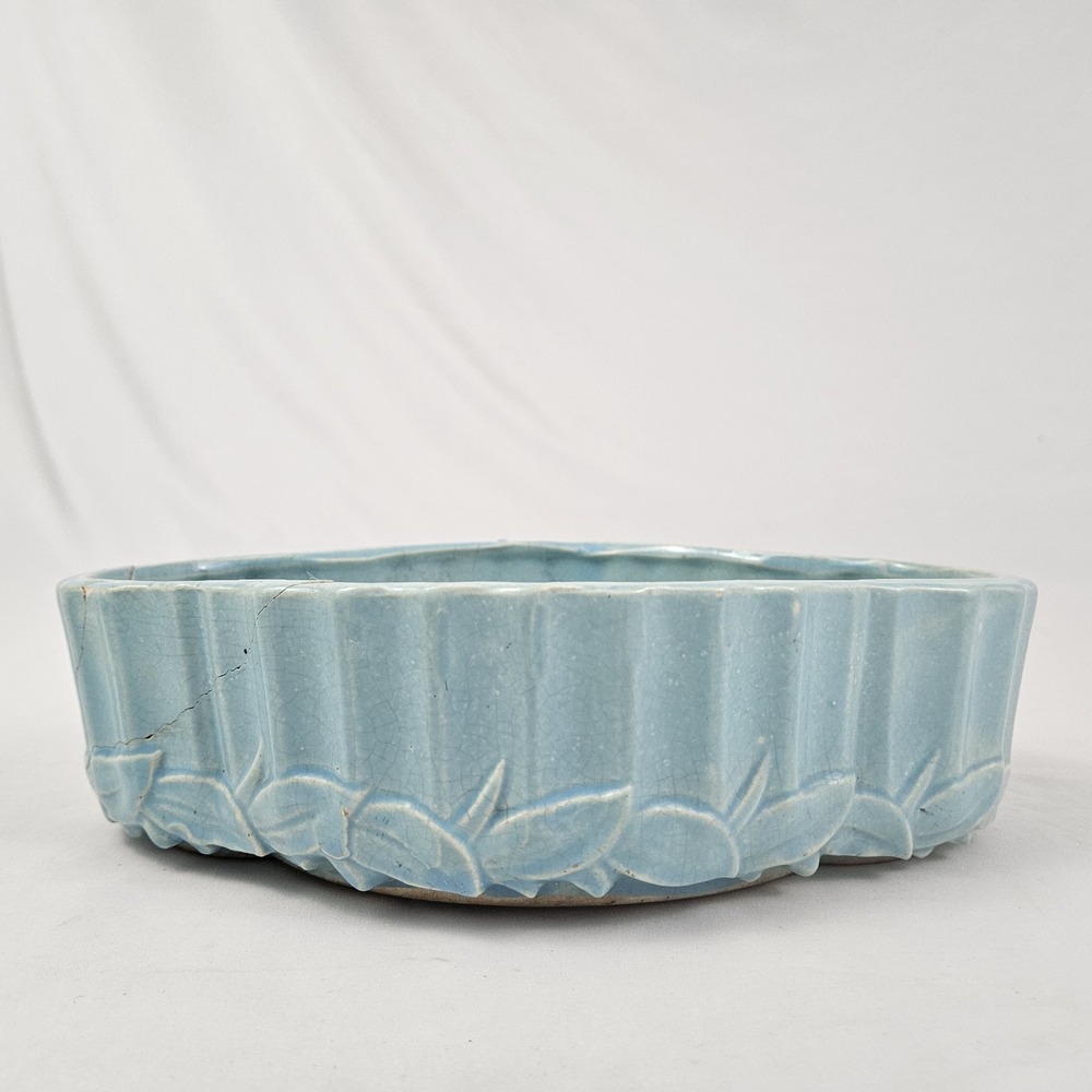 Vintage McCoy Pottery Jardinière Planter Aqua Blue Turquoise Bamboo Leaves 1940